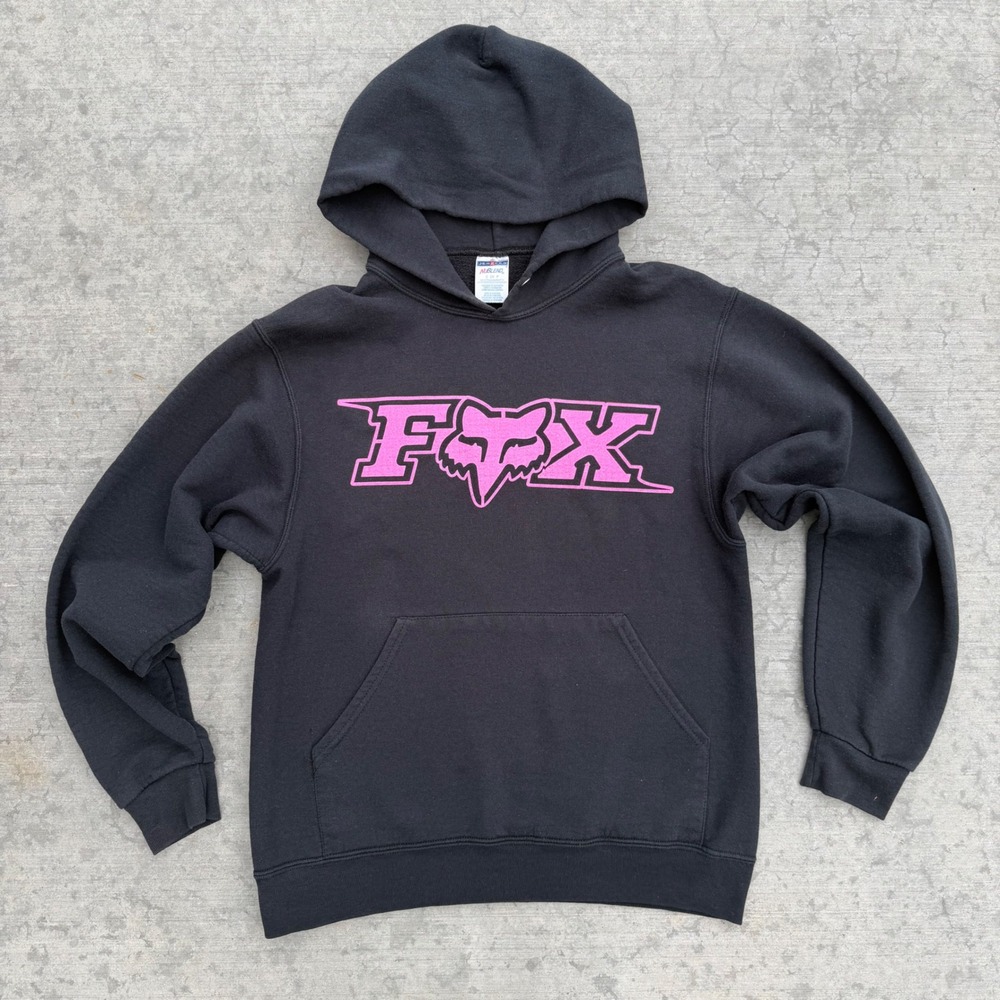 Jerzees NuBlend Black Pink Fox Racing Inspired Graphic Pullover Hoodie Small
